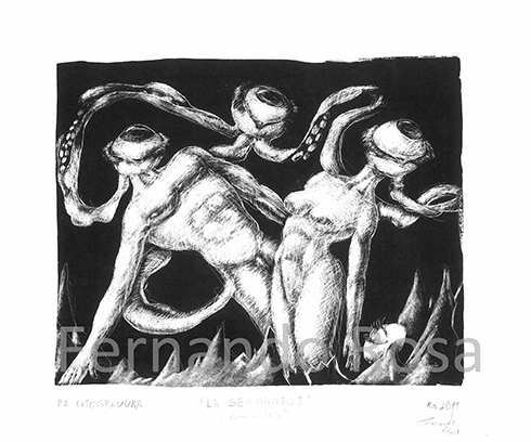 La Geamantoj" Os Amantes - Litografia